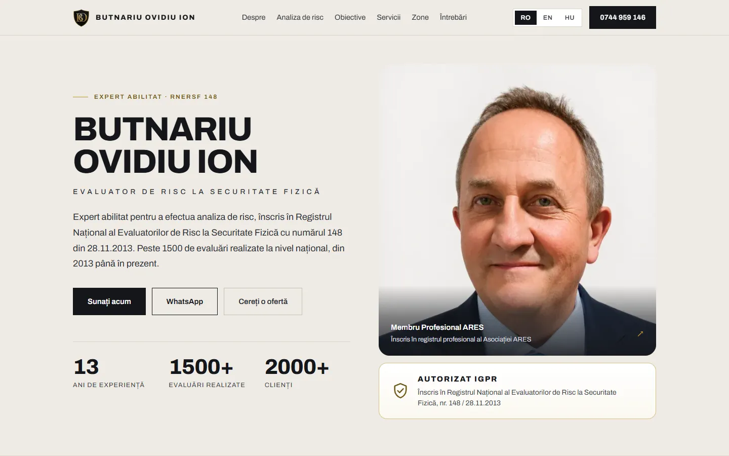 Pagina principală a site-ului Evaluator Securitate Fizică