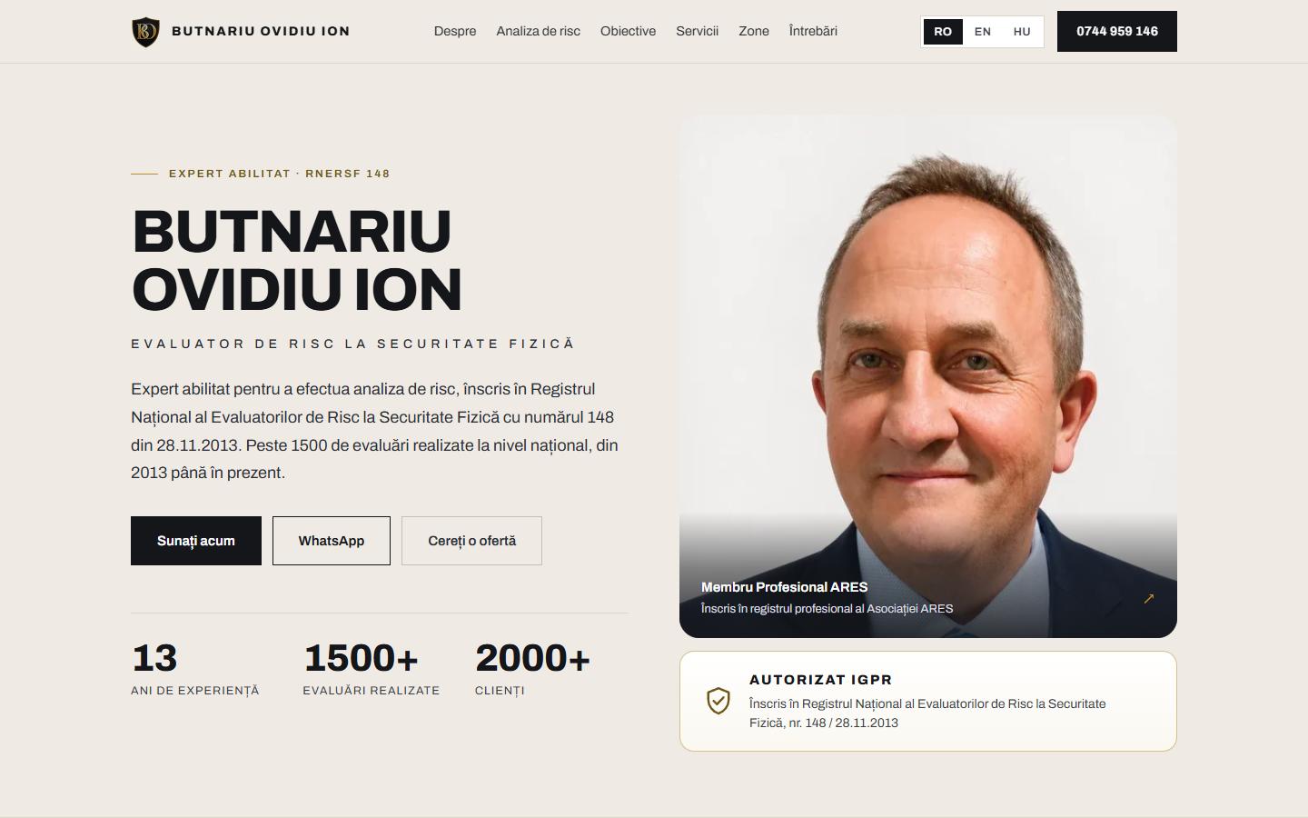 Pagina principală a site-ului Evaluator Securitate Fizică